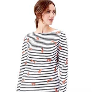 Women’s Joules Harbour Print Tiger Stripe Shirt White Navy Stipes Orange Size 4